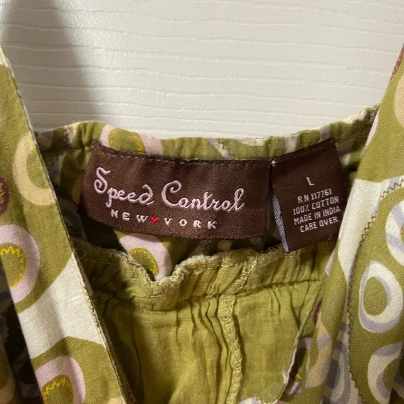 SPREAD CONTROL New York Spaghetti Strap Green Patterned Dress Size Large - Picture 6 of 6